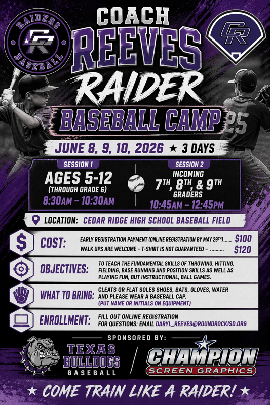Coach Reeves Raider Baseball Camp